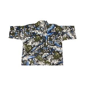 Vtg CH Sports Hawaiian Shirt AOP Palm Leaves Cropped Cotton Mens M Made in USA